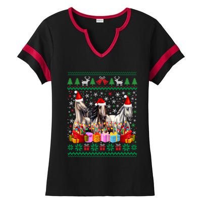 Ugly Christmas Sweater Santa Hat Xmas Horse Lover Animal Ladies Halftime Notch Neck Tee