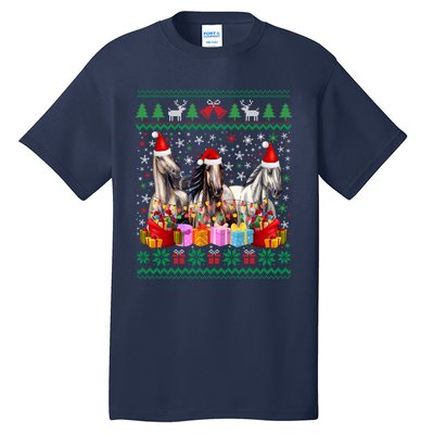 Ugly Christmas Sweater Santa Hat Xmas Horse Lover Animal Tall T-Shirt