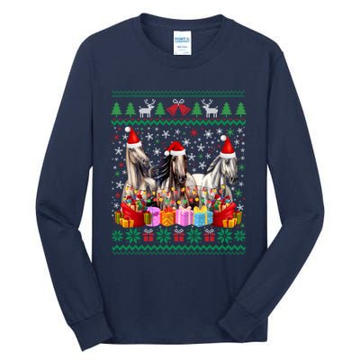 Ugly Christmas Sweater Santa Hat Xmas Horse Lover Animal Tall Long Sleeve T-Shirt