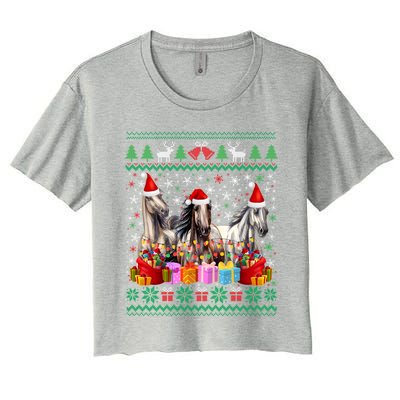 Ugly Christmas Sweater Santa Hat Xmas Horse Lover Animal Women's Crop Top Tee