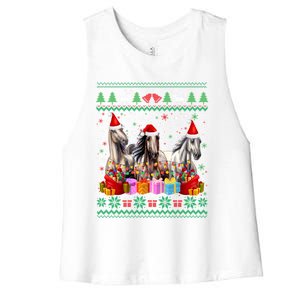 Ugly Christmas Sweater Santa Hat Xmas Horse Lover Animal Women's Racerback Cropped Tank