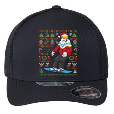 Ugly Christmas Snowboard Polar Bear Ski Funny Gift Flexfit Unipanel Trucker Cap