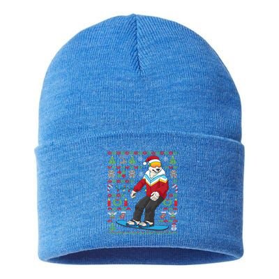 Ugly Christmas Snowboard Polar Bear Ski Funny Gift Sustainable Knit Beanie