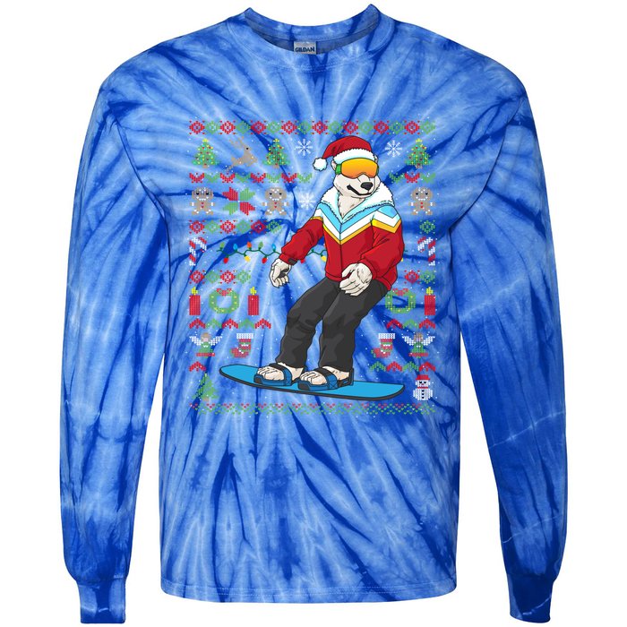 Ugly Christmas Snowboard Polar Bear Ski Funny Gift Tie-Dye Long Sleeve Shirt