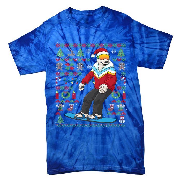 Ugly Christmas Snowboard Polar Bear Ski Funny Gift Tie-Dye T-Shirt