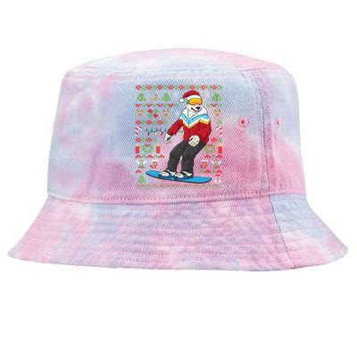 Ugly Christmas Snowboard Polar Bear Ski Funny Gift Tie-Dyed Bucket Hat