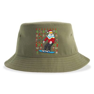 Ugly Christmas Snowboard Polar Bear Ski Funny Gift Sustainable Bucket Hat