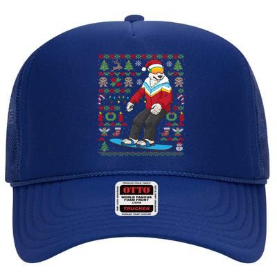 Ugly Christmas Snowboard Polar Bear Ski Funny Gift High Crown Mesh Back Trucker Hat