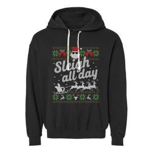 Ugly Christmas Sweater Santa Sleigh All Day Gift Garment-Dyed Fleece Hoodie