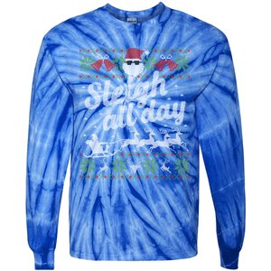 Ugly Christmas Sweater Santa Sleigh All Day Gift Tie-Dye Long Sleeve Shirt