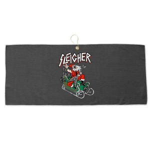 Ugly Christmas Sweater Sleigher Heavy Metal Santa Xmas Large Microfiber Waffle Golf Towel