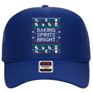 Ugly Christmas Sweater Day Matching Baking Spirits Bright Funny Gift High Crown Mesh Back Trucker Hat