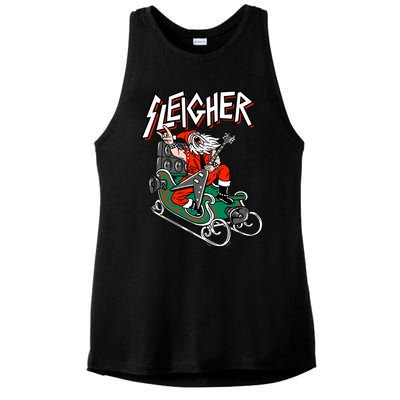 Ugly Christmas Sweater Sleigher Heavy Metal Santa Xmas Cool Gift Ladies PosiCharge Tri-Blend Wicking Tank