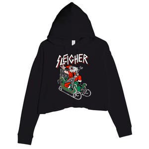 Ugly Christmas Sweater Sleigher Heavy Metal Santa Xmas Cool Gift Crop Fleece Hoodie