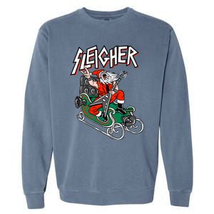 Ugly Christmas Sweater Sleigher Heavy Metal Santa Xmas Cool Gift Garment-Dyed Sweatshirt