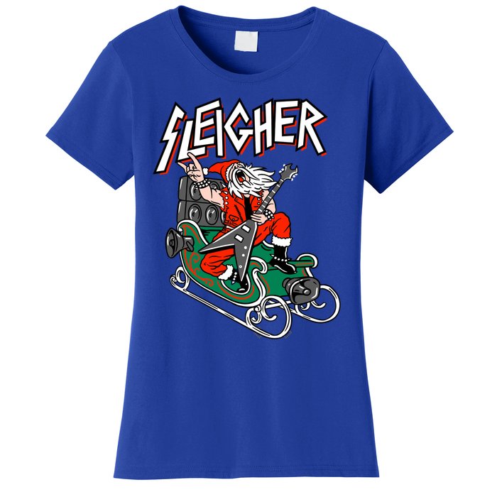 Ugly Christmas Sweater Sleigher Heavy Metal Santa Xmas Cool Gift Women's T-Shirt