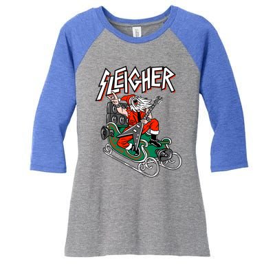 Ugly Christmas Sweater Sleigher Heavy Metal Santa Xmas Cool Gift Women's Tri-Blend 3/4-Sleeve Raglan Shirt