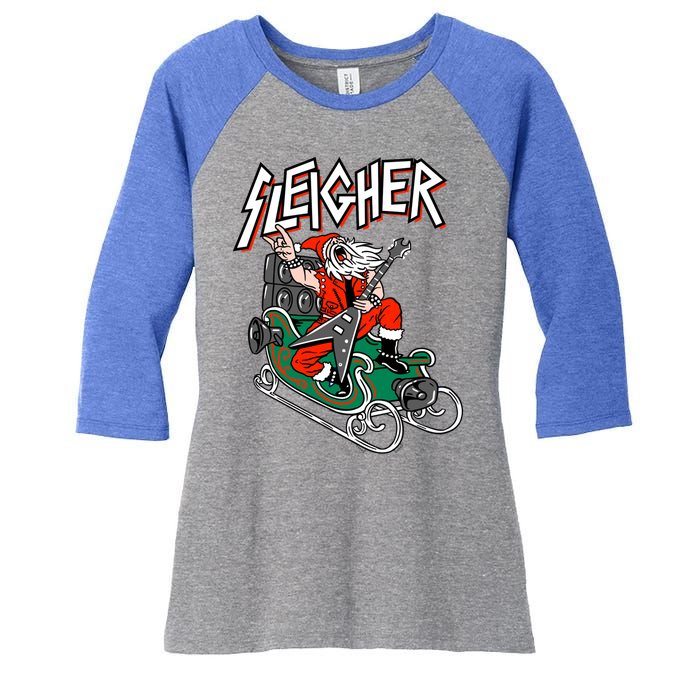 Ugly Christmas Sweater Sleigher Heavy Metal Santa Xmas Cool Gift Women's Tri-Blend 3/4-Sleeve Raglan Shirt