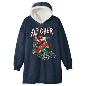 Ugly Christmas Sweater Sleigher Heavy Metal Santa Xmas Cool Gift Hooded Wearable Blanket