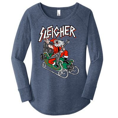 Ugly Christmas Sweater Sleigher Heavy Metal Santa Xmas Cool Gift Women's Perfect Tri Tunic Long Sleeve Shirt