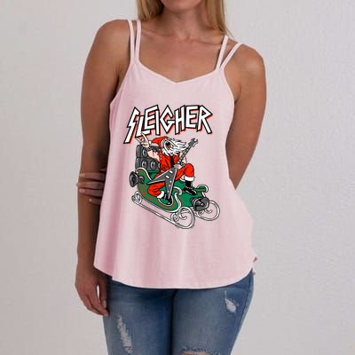 Ugly Christmas Sweater Sleigher Heavy Metal Santa Xmas Cool Gift Women's Strappy Tank