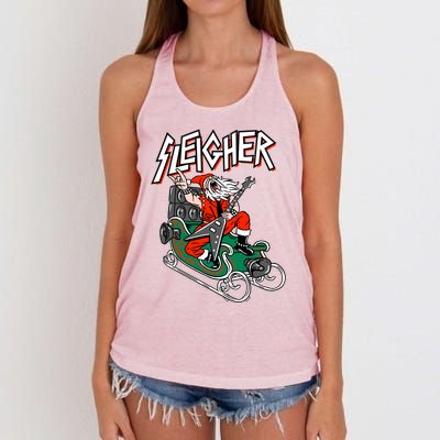 Ugly Christmas Sweater Sleigher Heavy Metal Santa Xmas Cool Gift Women's Knotted Racerback Tank