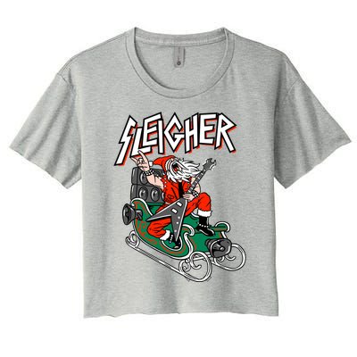 Ugly Christmas Sweater Sleigher Heavy Metal Santa Xmas Cool Gift Women's Crop Top Tee