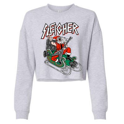 Ugly Christmas Sweater Sleigher Heavy Metal Santa Xmas Cool Gift Cropped Pullover Crew