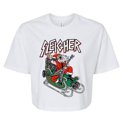 Ugly Christmas Sweater Sleigher Heavy Metal Santa Xmas Cool Gift Bella+Canvas Jersey Crop Tee