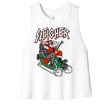 Ugly Christmas Sweater Sleigher Heavy Metal Santa Xmas Cool Gift Women's Racerback Cropped Tank