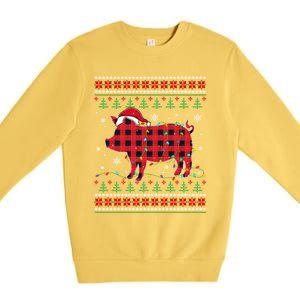 Ugly Christmas Sweater Pig Lover Xmas Lights Santa Meaningful Gift Premium Crewneck Sweatshirt