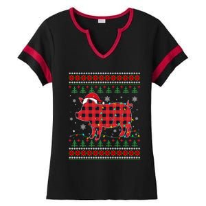 Ugly Christmas Sweater Pig Lover Xmas Lights Santa Meaningful Gift Ladies Halftime Notch Neck Tee