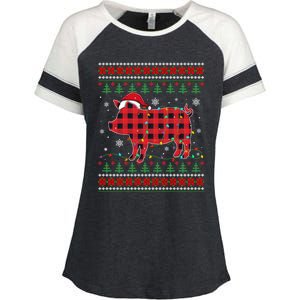 Ugly Christmas Sweater Pig Lover Xmas Lights Santa Meaningful Gift Enza Ladies Jersey Colorblock Tee