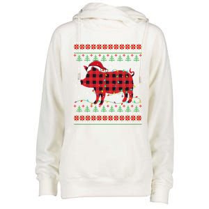 Ugly Christmas Sweater Pig Lover Xmas Lights Santa Meaningful Gift Womens Funnel Neck Pullover Hood