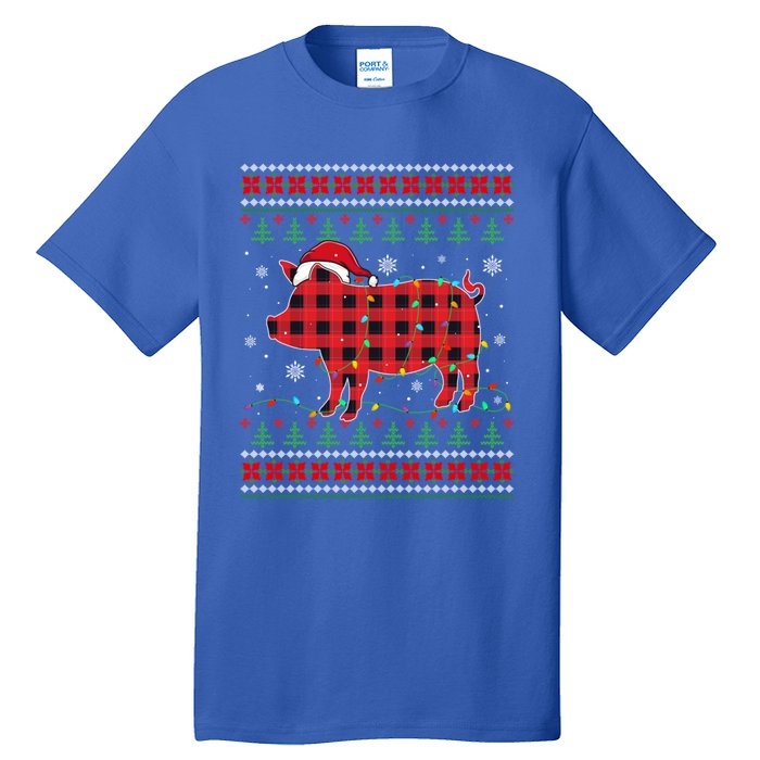 Ugly Christmas Sweater Pig Lover Xmas Lights Santa Meaningful Gift Tall T-Shirt