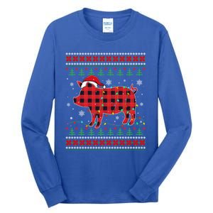 Ugly Christmas Sweater Pig Lover Xmas Lights Santa Meaningful Gift Tall Long Sleeve T-Shirt