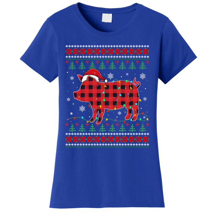 Ugly Christmas Sweater Pig Lover Xmas Lights Santa Meaningful Gift Women's T-Shirt