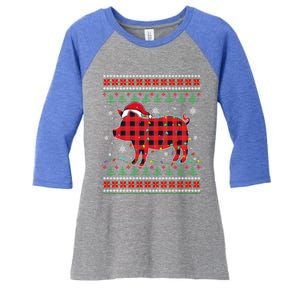 Ugly Christmas Sweater Pig Lover Xmas Lights Santa Meaningful Gift Women's Tri-Blend 3/4-Sleeve Raglan Shirt