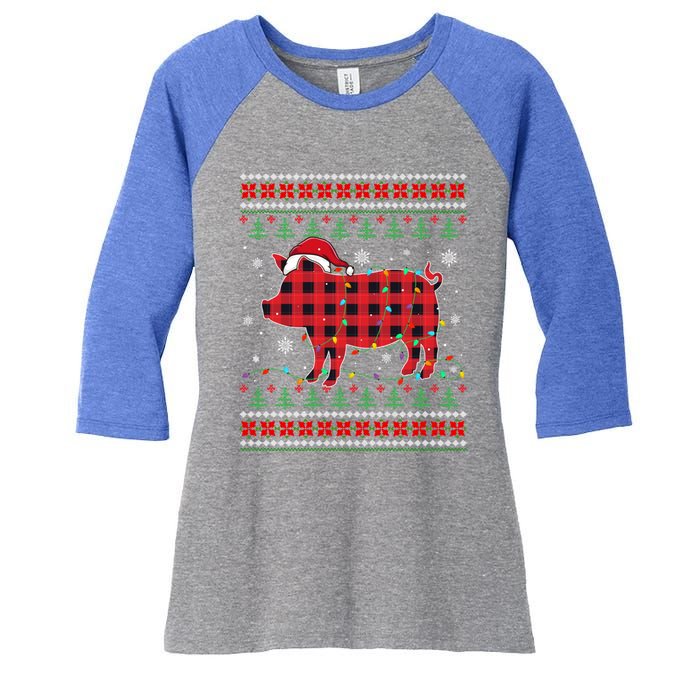 Ugly Christmas Sweater Pig Lover Xmas Lights Santa Meaningful Gift Women's Tri-Blend 3/4-Sleeve Raglan Shirt