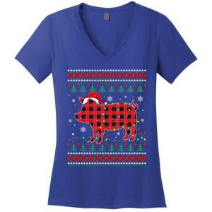 Ugly Christmas Sweater Pig Lover Xmas Lights Santa Meaningful Gift Women's V-Neck T-Shirt