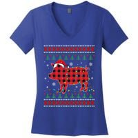 Ugly Christmas Sweater Pig Lover Xmas Lights Santa Meaningful Gift Women's V-Neck T-Shirt