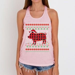 Ugly Christmas Sweater Pig Lover Xmas Lights Santa Meaningful Gift Women's Knotted Racerback Tank