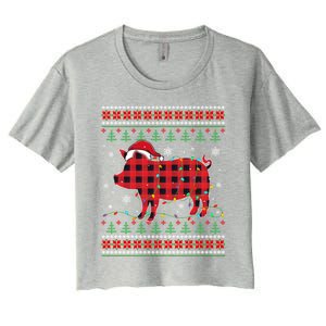 Ugly Christmas Sweater Pig Lover Xmas Lights Santa Meaningful Gift Women's Crop Top Tee