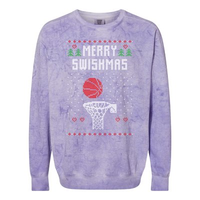 Ugly Christmas Sweater Ugly Sweater Swishmas Basketball Gift Colorblast Crewneck Sweatshirt