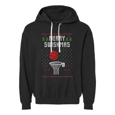 Ugly Christmas Sweater Ugly Sweater Swishmas Basketball Gift Garment-Dyed Fleece Hoodie