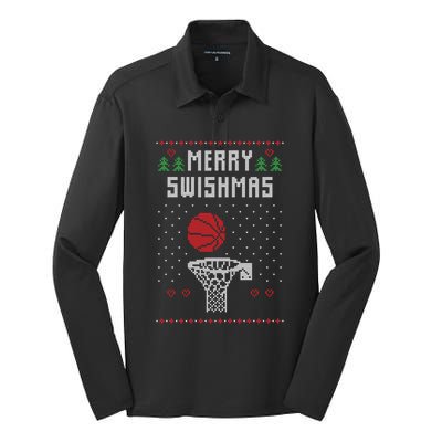 Ugly Christmas Sweater Ugly Sweater Swishmas Basketball Gift Silk Touch Performance Long Sleeve Polo