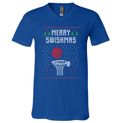 Ugly Christmas Sweater Ugly Sweater Swishmas Basketball Gift V-Neck T-Shirt