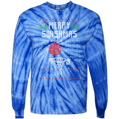 Ugly Christmas Sweater Ugly Sweater Swishmas Basketball Gift Tie-Dye Long Sleeve Shirt