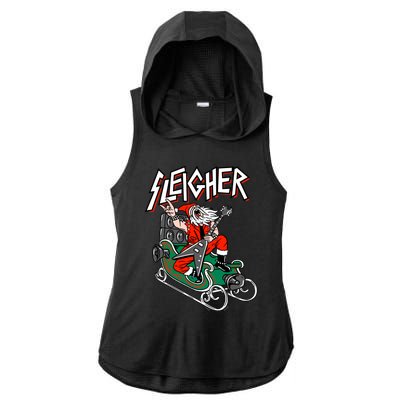 Ugly Christmas Sweater Sleigher Heavy Metal Santa Xmas Ladies PosiCharge Tri-Blend Wicking Draft Hoodie Tank