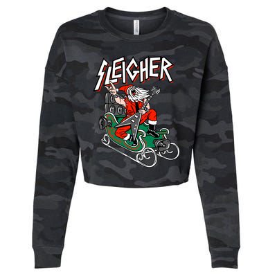 Ugly Christmas Sweater Sleigher Heavy Metal Santa Xmas Cropped Pullover Crew